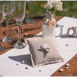 Coussin d'alliance en coton avec coeur Naturel