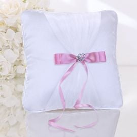 Coussin porte alliance en tissu satin avec double coeur