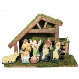 Creche de noel en bois avec 9 santons 