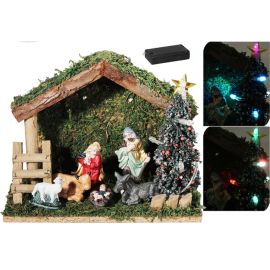 Creche de noel lumineuse a pile avec 6 santons