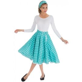 Déguisement Femme Jupe a pois Blanc Turquoise Années 60