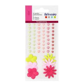 Fleurs en papier et perles autocollantes Girly 