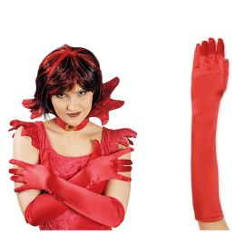 gants de gala - satin rouge - 48 cm