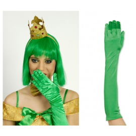 gants de gala - satin vert - 48 cm