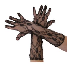 Gants longs - adulte - dentelle noire - 40 cm