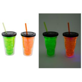 gobelet - lumineux - avec paille - 2 assortis