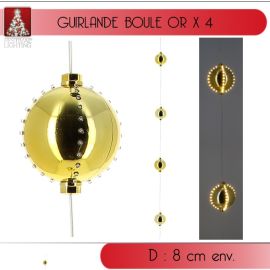 Guirlande de 4 boules de noel Or 44 LED Blanc Chaud