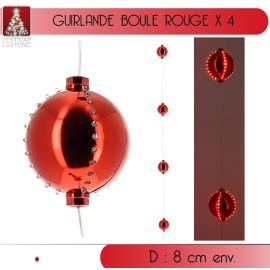 Guirlande lumineuse 4 boules Rouge 44 LED Rouge