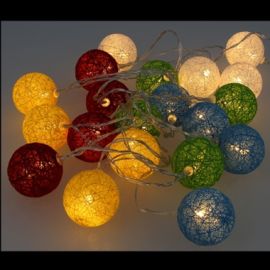 Guirlande lumineuse a pile 20 LED boules en coton multicolore