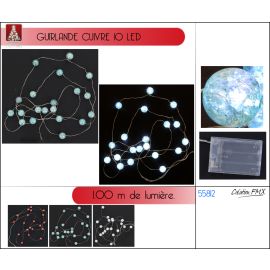 Guirlande lumineuse à pile 10 LED Cuivre Rouge