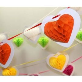 Guirlande papier 10 coeurs alvéolés Orange