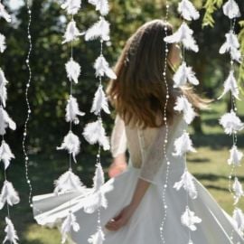 Guirlande de plume mariage Blanc avec perle 