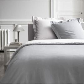 Housse de couette percale 240x260 cm Bicolore Blanc Gris Clair 