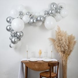Kit Arche de 70 Ballons Argent et Blanc