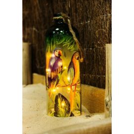 Lanterne en verre theme Tropicale avec corde et 10 LEDS
