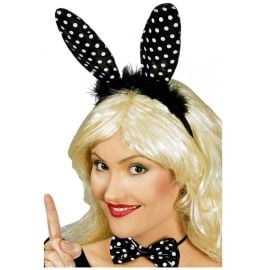 serre-tête - lapin - laque noir - pois oreilles et noeud