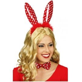 serre-tête - lapin - laque rouge - pois oreilles et noeud