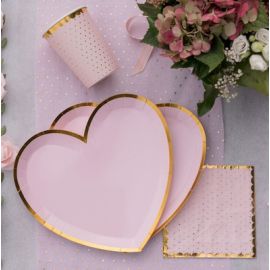 Lot de 10 Assiettes carton Forme Coeur Rose