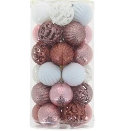 Lot de 30 Boules de noel Rose gold et blanc 4cm