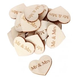 Lot de 50 coeurs en bois Mr Mrs