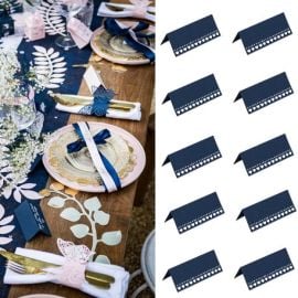 Marque place carton avec petits coeurs Bleu marine
