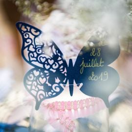 Marque place verre papillon bleu marine