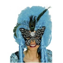 masque - paon - noir et argent - avec plume de paon