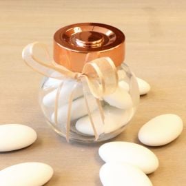 Mini pot à dragées mariage Rose gold en verre 5 cm