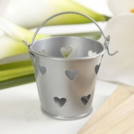 Mini seau métal Argent + coeurs