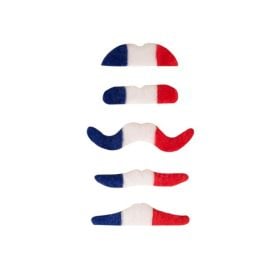 Moustaches supporters - bleu, blanc, rouge - lot de 6