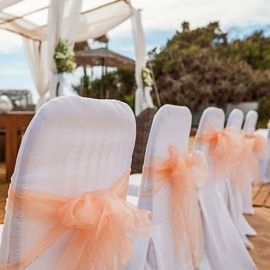 Noeud pour housse de chaise mariage en organza Corail