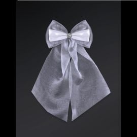 Noeud en satin et organza Blanc 14cm