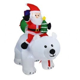 Père noel Gonflable sur Ours Blanc Amovible
