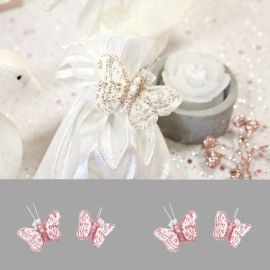 4 Papillons sur pince Rose gold pailleté