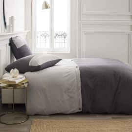 Parure de couette 240x260 Percale Bicolore Gris Clair Gris Foncé