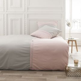 Parure de couette 240x260 Percale Bicolore Rose Gris Clair