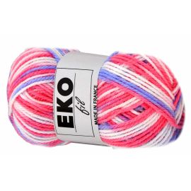 Pelote de laine Eko Fil Rose Bleu Blanc