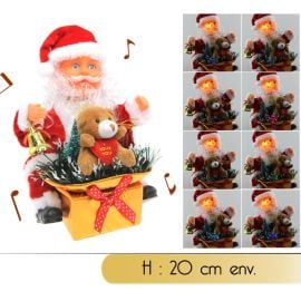 Pere noel automate assis fibre optique avec panier cadeau