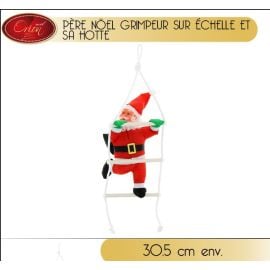 Pere noel grimpeur sur echelle avec hotte