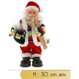 Pere noel Musical avec ski en bois 30cm