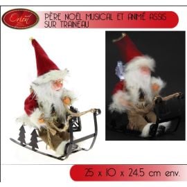 Pere noel musical et animé assis sur traineau
