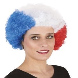 Perruque courte frisée - bleu, blanc, rouge