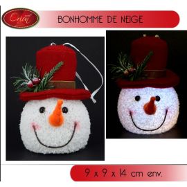 Petit bonhomme de neige tete lumineuse avec chapeau