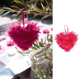 Petit Coeur en plume Fuchsia 12cm