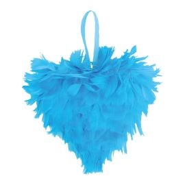 Petit Coeur en plume Turquoise 12cm