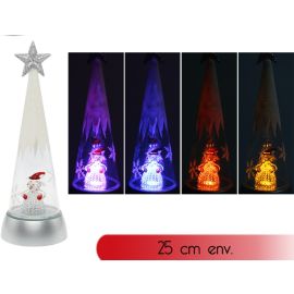 Petit cone lumineux de noel en verre avec figurine