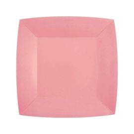 Petite assiette carrée en carton rose 18cm 