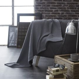 Plaid polaire en tricot Viborg Gris foncé