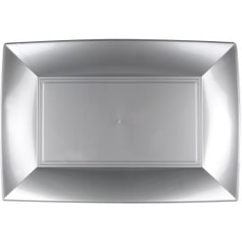 Plateau en plastique rectangulaire Gris 34x23cm x 3 pièces (Badaboum)