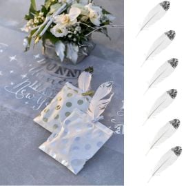 Plume Mariage pailleté Argent